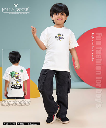 Jj 1570 Drop Shoulder Jolly Joker Cotton Looper Boys Tshirt Exporter