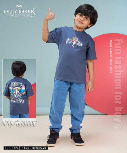 Jj 1570 Drop Shoulder Jolly Joker Cotton Looper Boys Tshirt Exporter