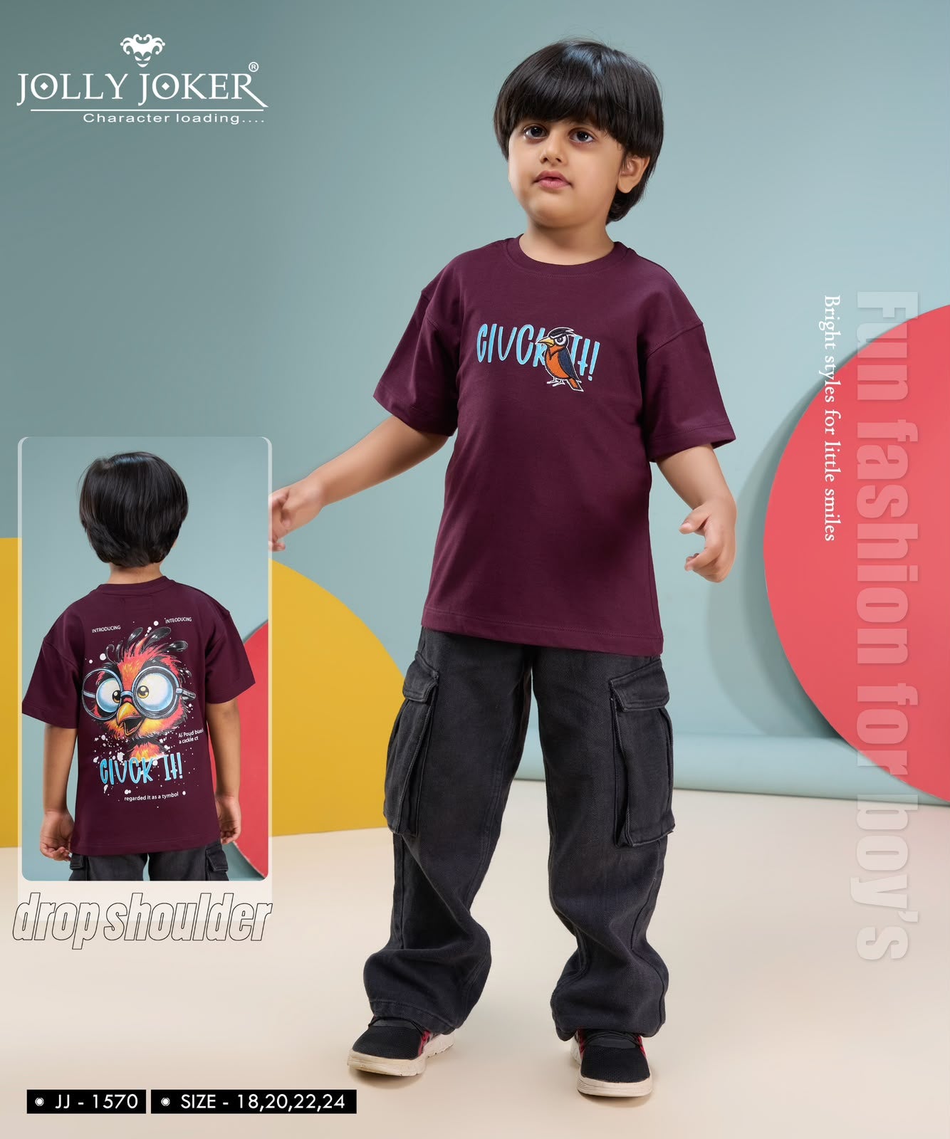 Jj 1570 Drop Shoulder Jolly Joker Cotton Looper Boys Tshirt Exporter