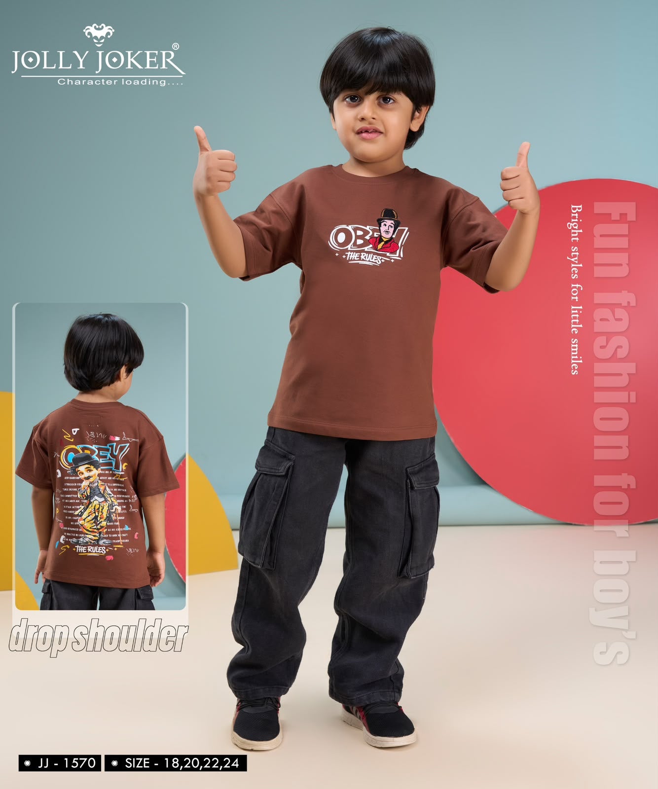 Jj 1570 Drop Shoulder Jolly Joker Cotton Looper Boys Tshirt Exporter