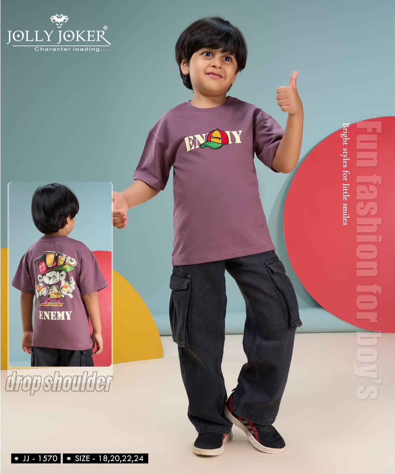 Jj 1570 Drop Shoulder Jolly Joker Cotton Looper Boys Tshirt Exporter