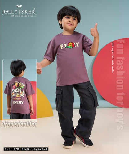 Jj 1570 Drop Shoulder Jolly Joker Cotton Looper Boys Tshirt Exporter