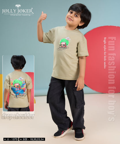 Jj 1570 Drop Shoulder Jolly Joker Cotton Looper Boys Tshirt Exporter