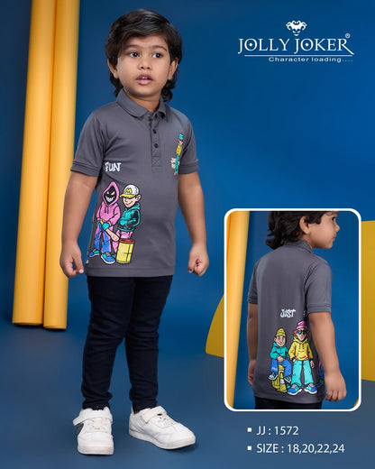 Jj 1572 Cartoon Print Jolly Joker Tencil Boys Tshirt Supplier Ahmedabad