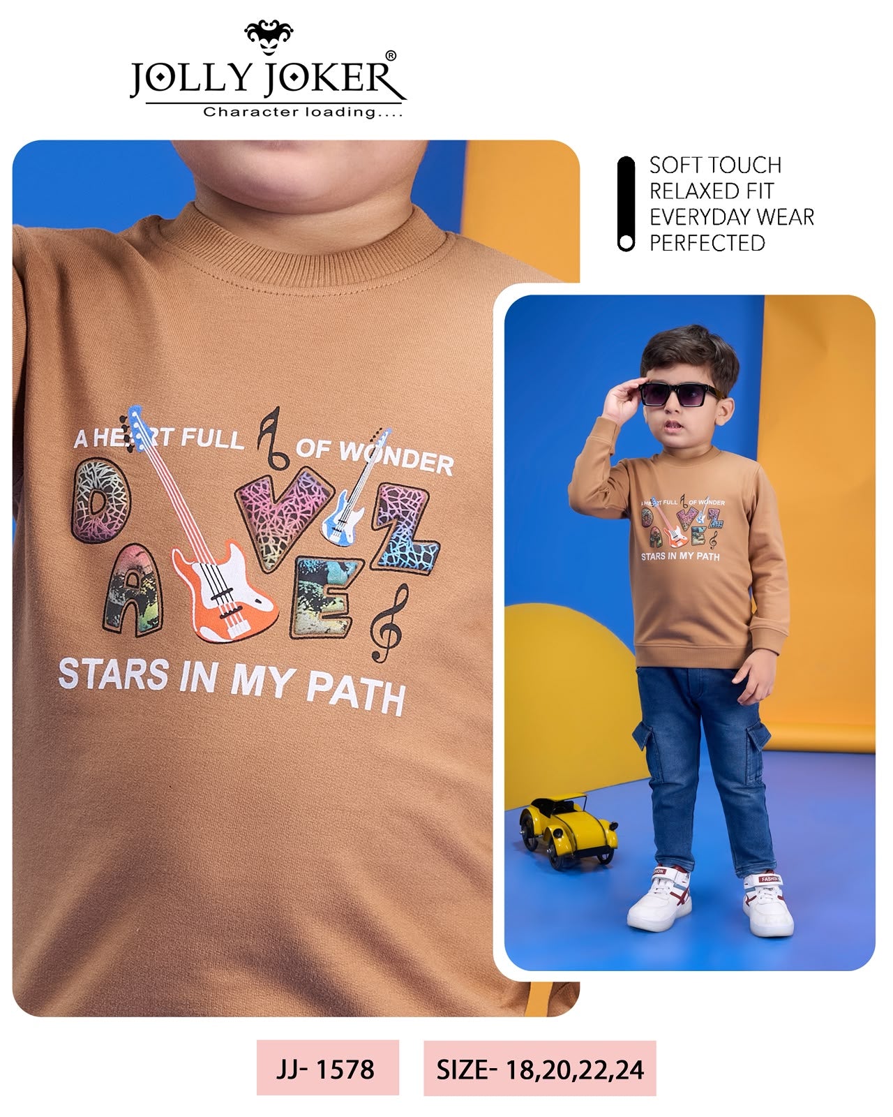 Jj 1578 Stickers Jolly Joker Cotton Looper Boys Tshirt Supplier Ahmedabad