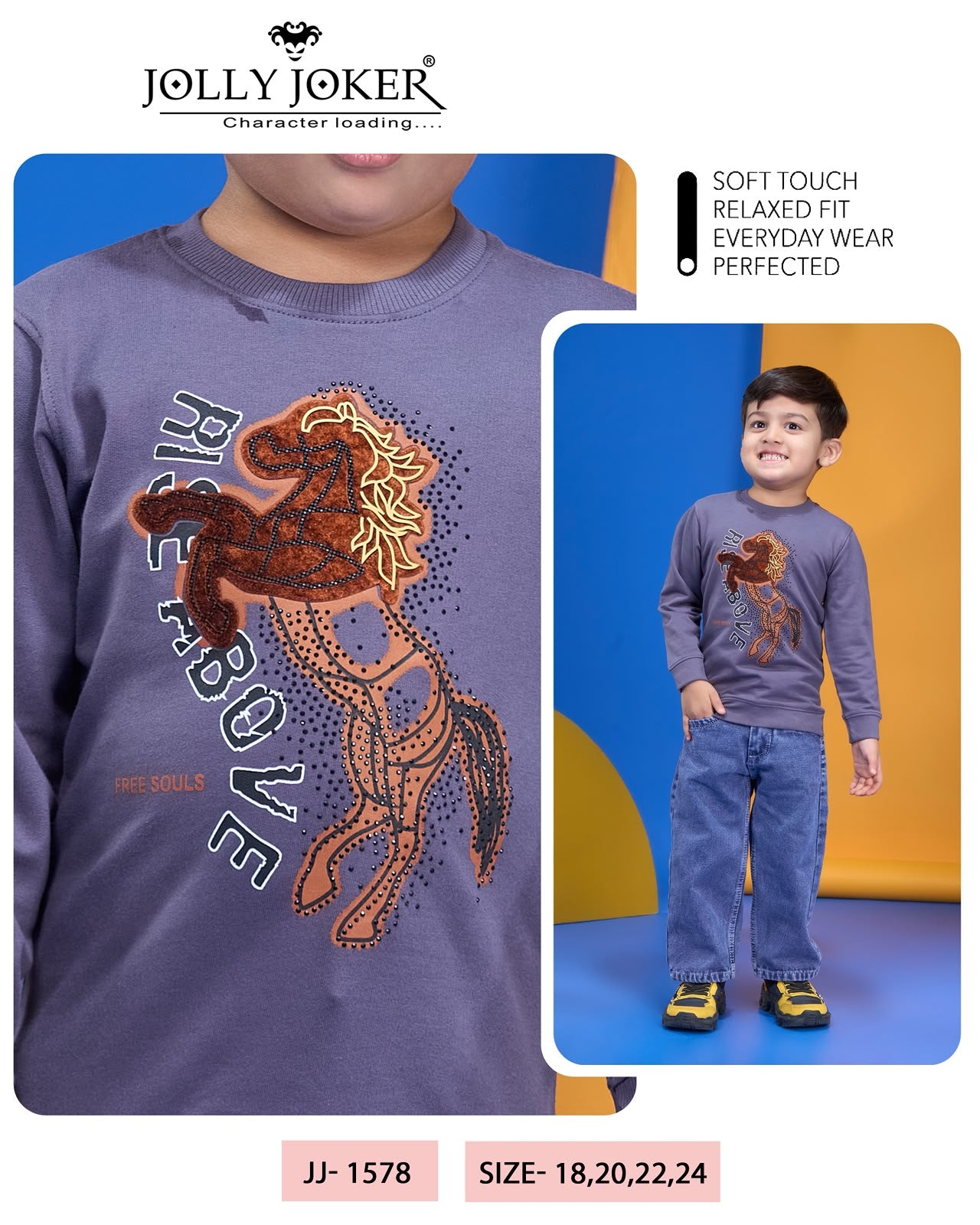 Jj 1578 Stickers Jolly Joker Cotton Looper Boys Tshirt Supplier Ahmedabad