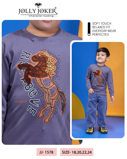 Jj 1578 Stickers Jolly Joker Cotton Looper Boys Tshirt Supplier Ahmedabad