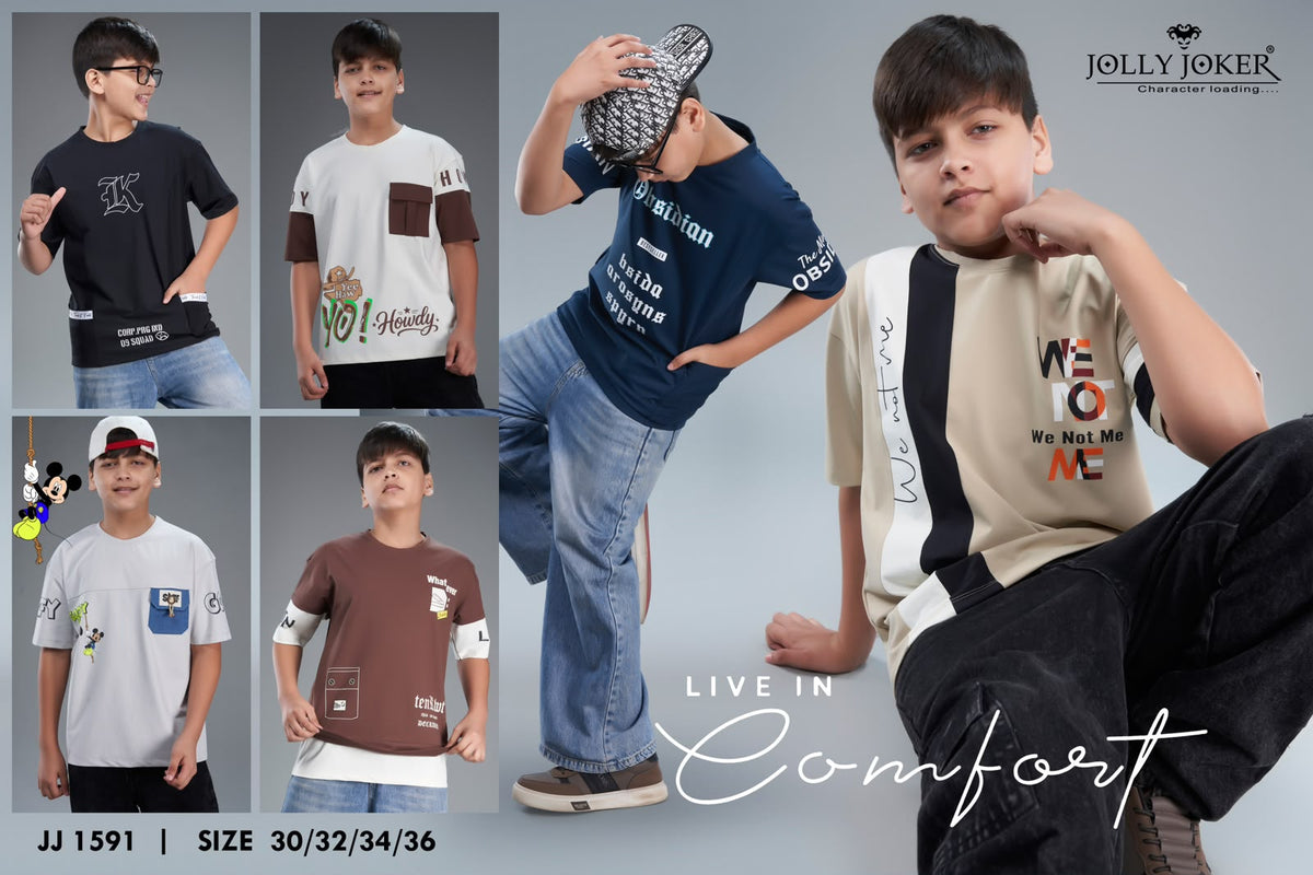 Jj 1591 Cut N Sew Jolly Joker Cotton Lycra Boys Tshirt Wholesale Rate