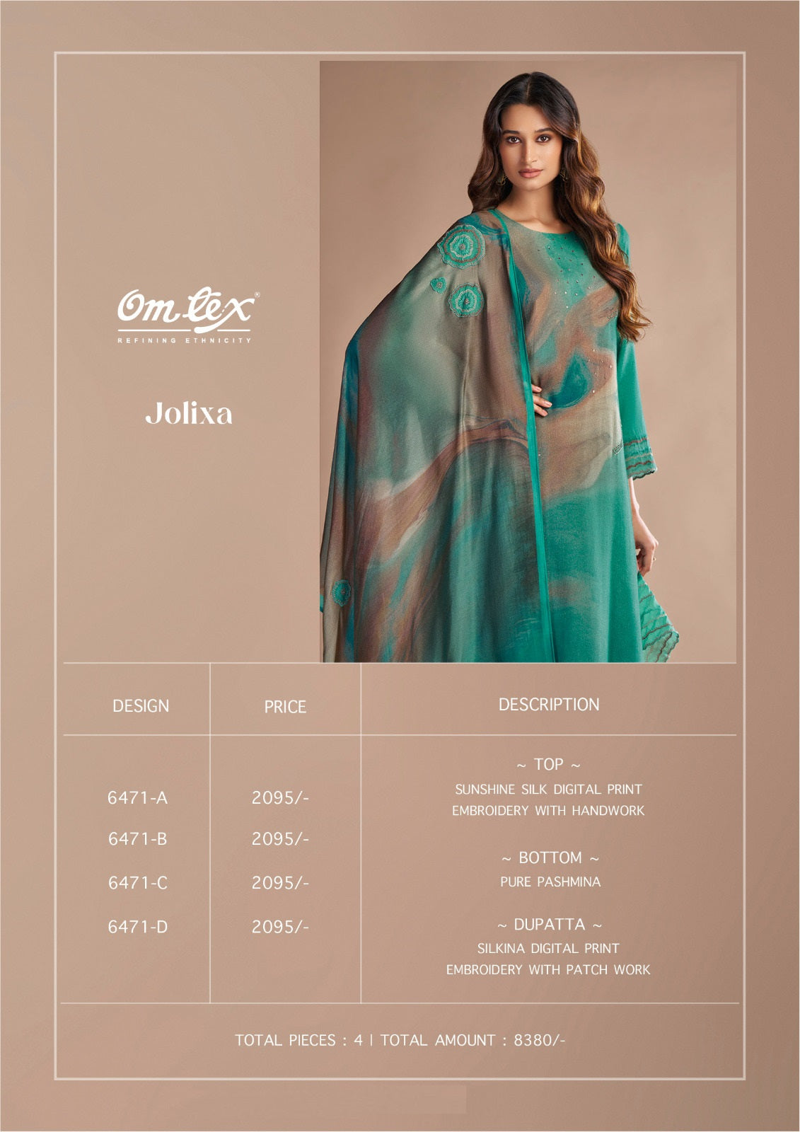 Jolixa 6471 Omtex Silk Pashmina Suits Wholesale Price