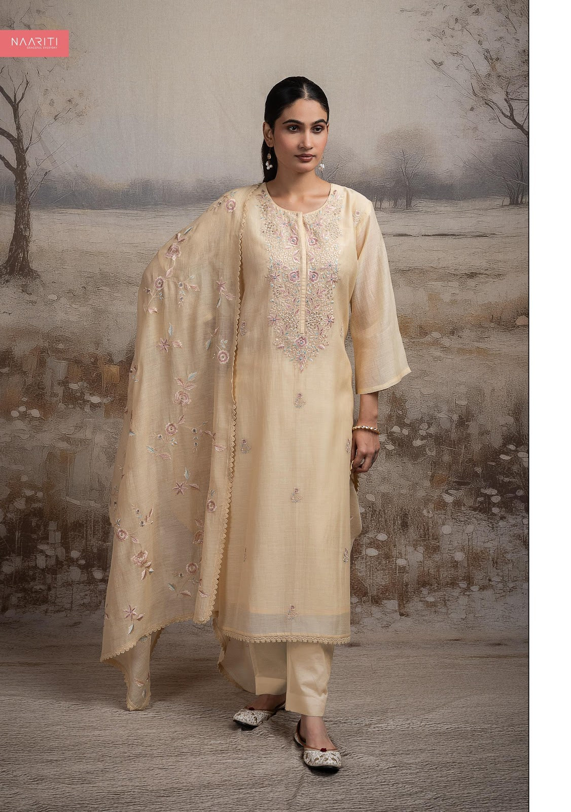 Joorim 2591 Naariti Mul Chanderi Pant Style Suits Exporter Ahmedabad