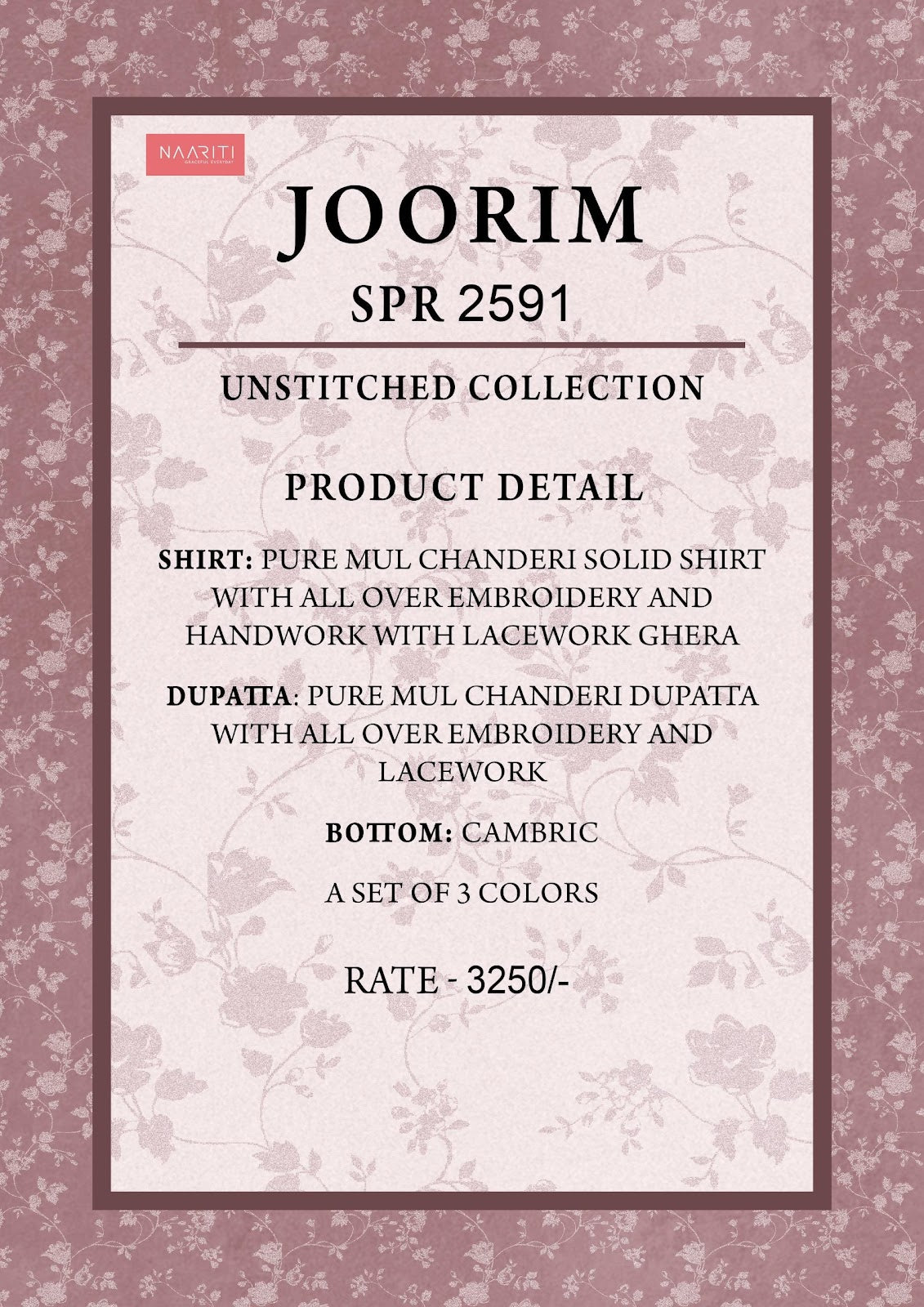 Joorim 2591 Naariti Mul Chanderi Pant Style Suits Exporter Ahmedabad