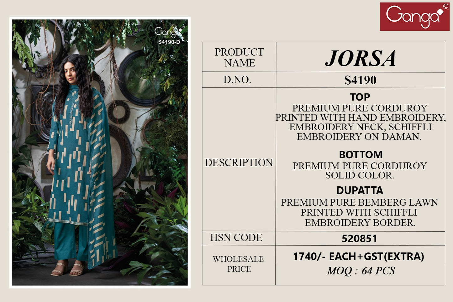 Jorsa 4190 Ganga Plazzo Style Suits Manufacturer India