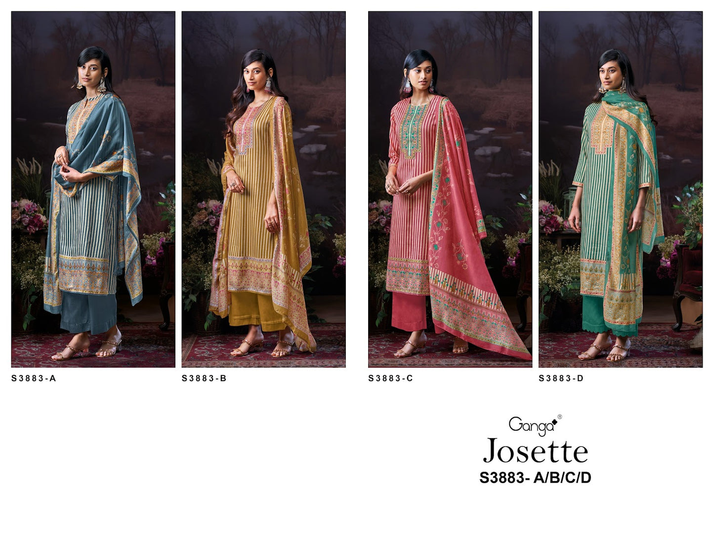 Josette 3883 Ganga Premium Cotton Plazzo Style Suits Exporter India