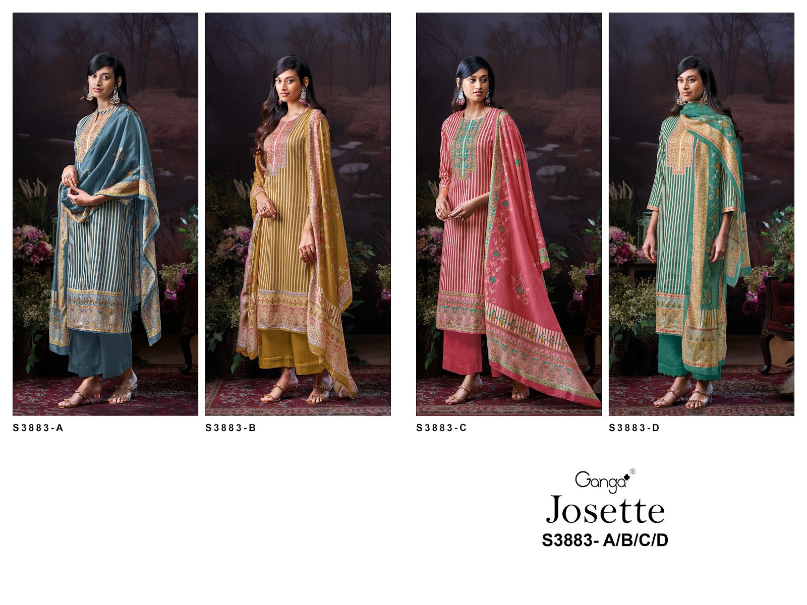 Josette 3883 Ganga Premium Cotton Plazzo Style Suits Exporter India