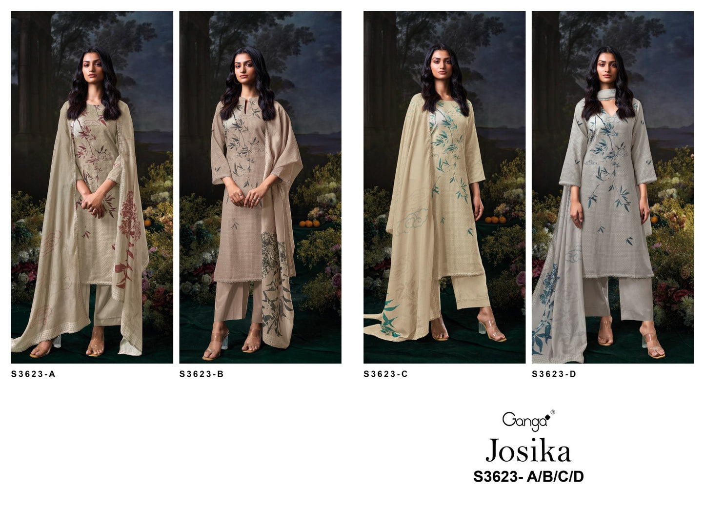 Josika 3623 Ganga Premium Cotton Pant Style Suits Wholesaler Ahmedabad