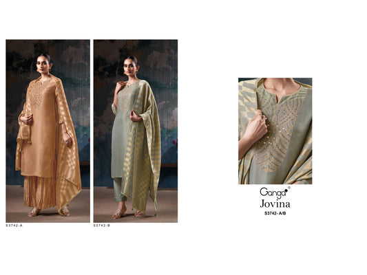 Jovina 3742 Ganga Premium Bemberg Plazzo Style Suits Supplier Gujarat