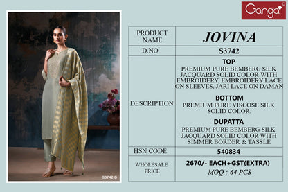 Jovina 3742 Ganga Premium Bemberg Plazzo Style Suits Supplier Gujarat