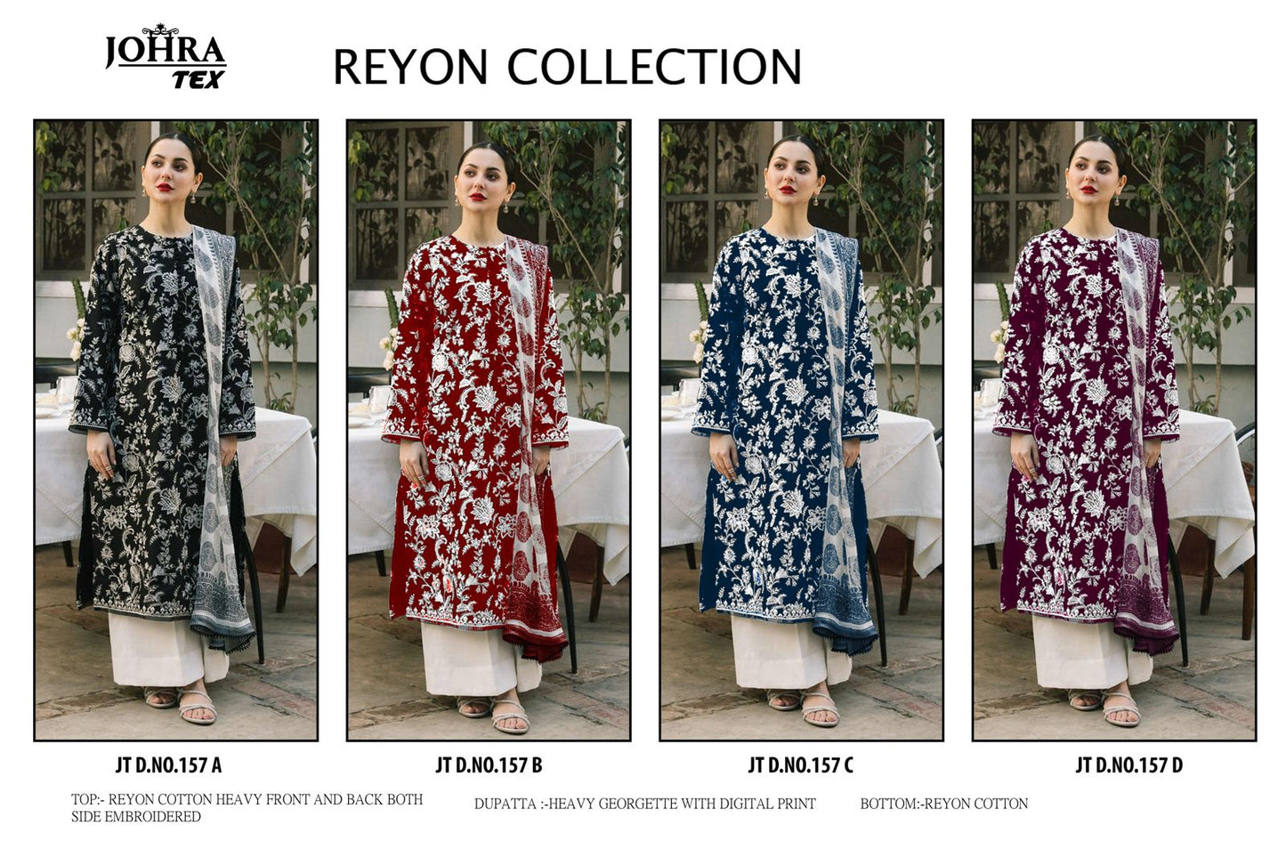 Jt-157Abcd Johra Tex Cotton Rayon Pakistani Salwar Suits Exporter