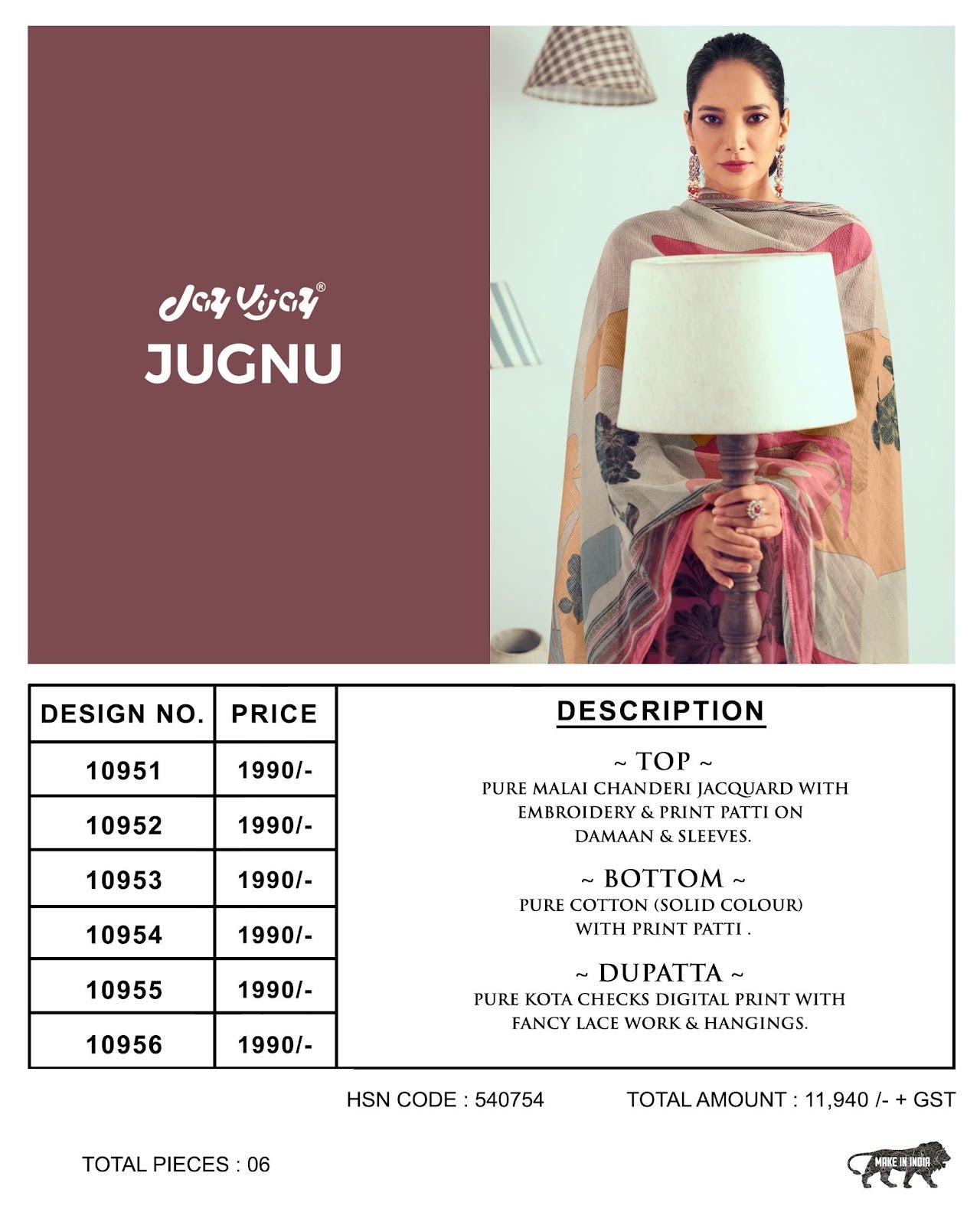 Jugnu Jay Vijay Chanderi Pant Style Suits Supplier Gujarat