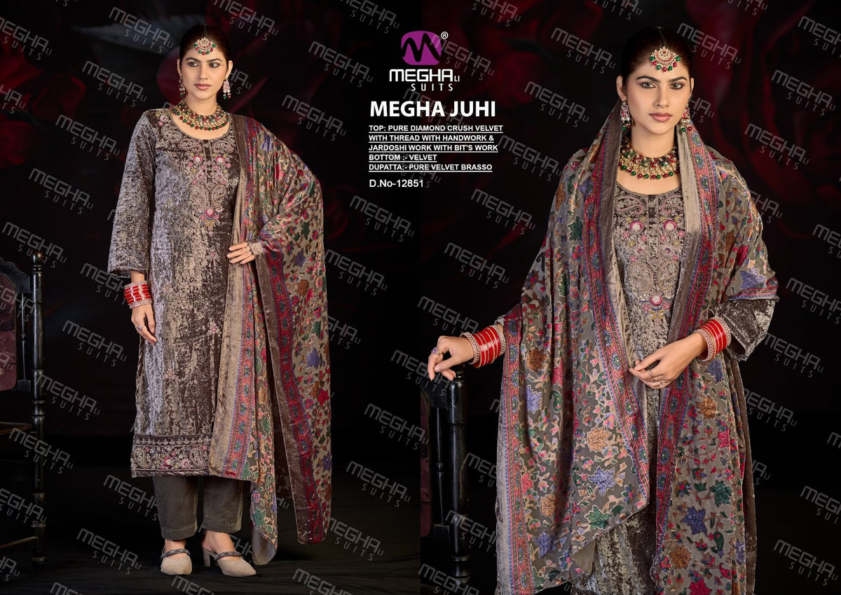 Juhi Megha Crush Velvet Suits Manufacturer Gujarat