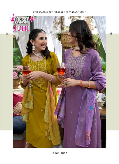 Juhi Vol 1 Mystic 9 Gaji Silk Readymade Pant Style Suits Exporter
