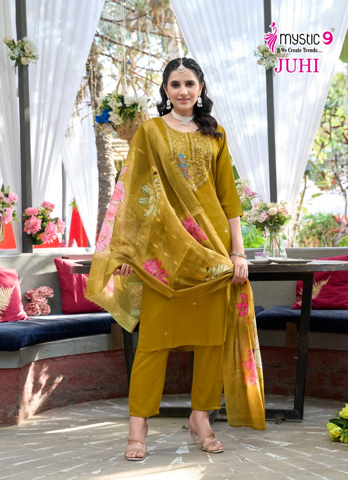 Juhi Vol 1 Mystic 9 Gaji Silk Readymade Pant Style Suits Exporter