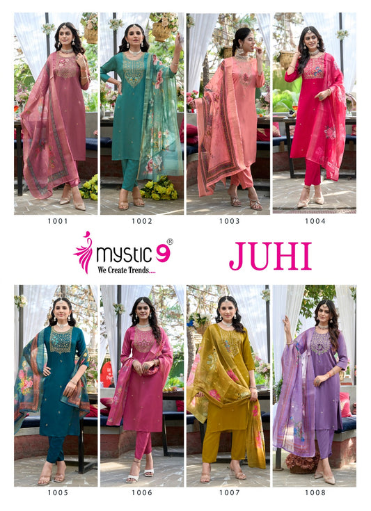Juhi Vol 1 Mystic 9 Gaji Silk Readymade Pant Style Suits Exporter