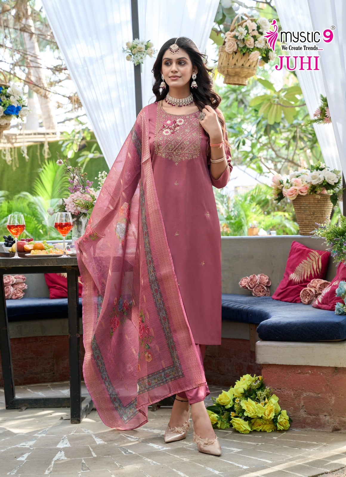 Juhi Vol 1 Mystic 9 Gaji Silk Readymade Pant Style Suits Exporter