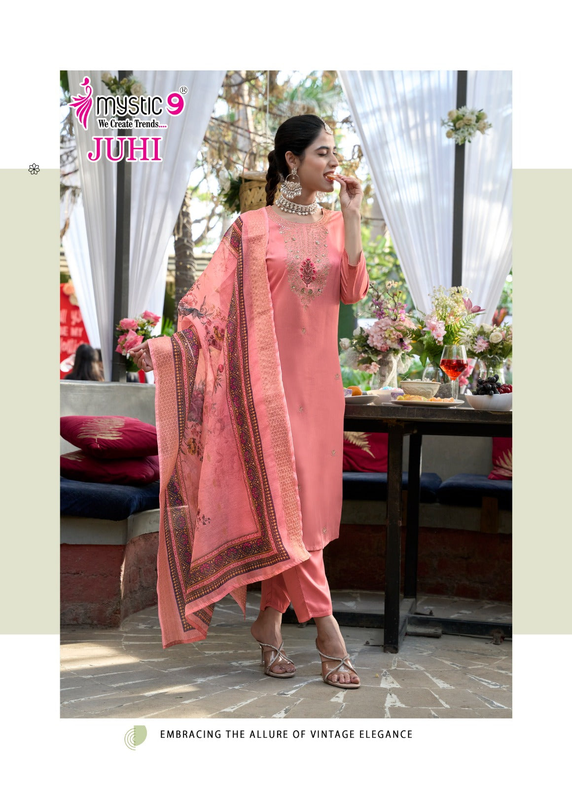 Juhi Vol 1 Mystic 9 Gaji Silk Readymade Pant Style Suits Exporter