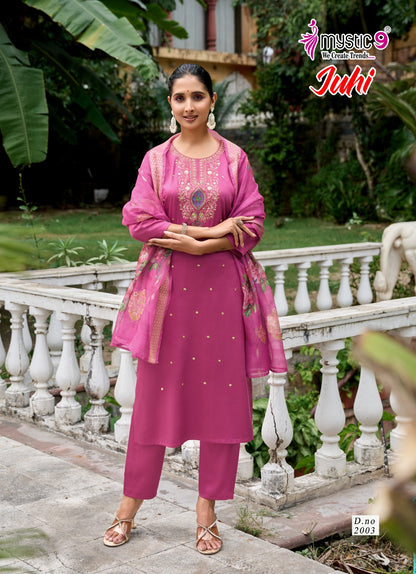Juhi Vol 2 Mystic 9 Gaji Silk Readymade Pant Style Suits Exporter India
