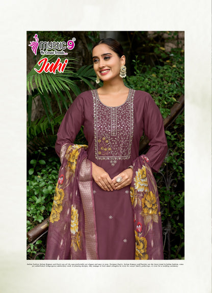 Juhi Vol 2 Mystic 9 Gaji Silk Readymade Pant Style Suits Exporter India