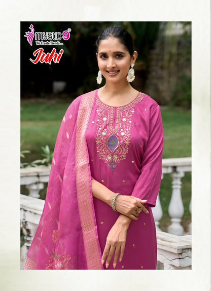 Juhi Vol 2 Mystic 9 Gaji Silk Readymade Pant Style Suits Exporter India