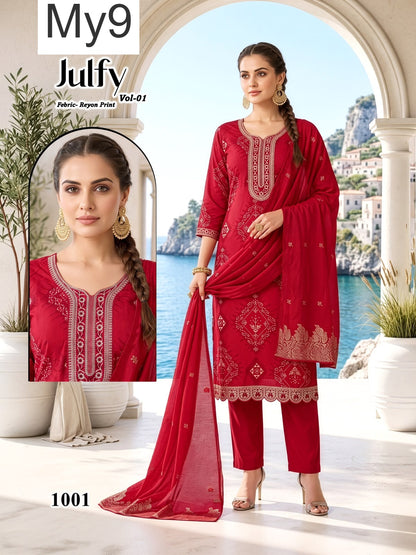 Julfy Vol 1 My9 Liva Reyon Readymade Pant Style Suits Supplier Ahmedabad