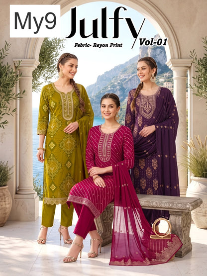 Julfy Vol 1 My9 Liva Reyon Readymade Pant Style Suits Supplier Ahmedabad