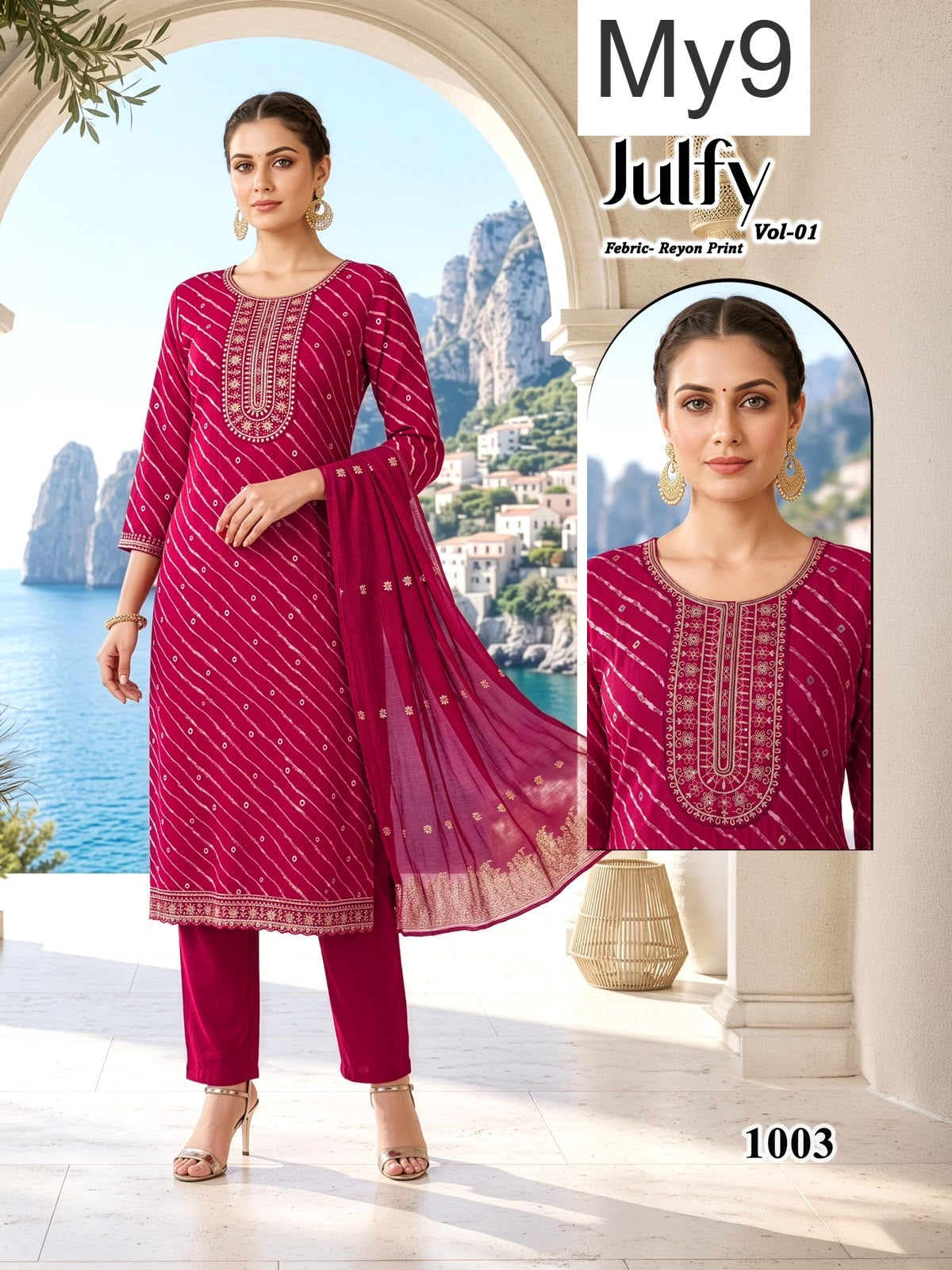 Julfy Vol 1 My9 Liva Reyon Readymade Pant Style Suits Supplier Ahmedabad