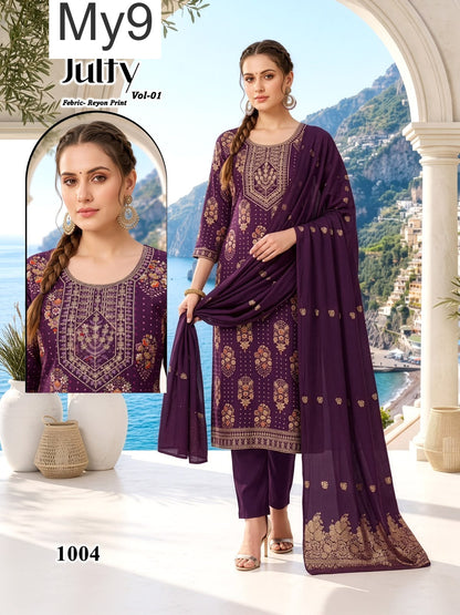 Julfy Vol 1 My9 Liva Reyon Readymade Pant Style Suits Supplier Ahmedabad