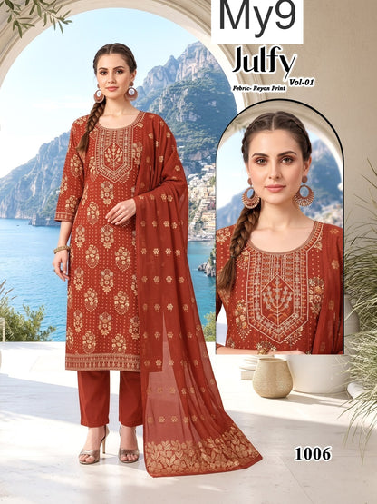 Julfy Vol 1 My9 Liva Reyon Readymade Pant Style Suits Supplier Ahmedabad