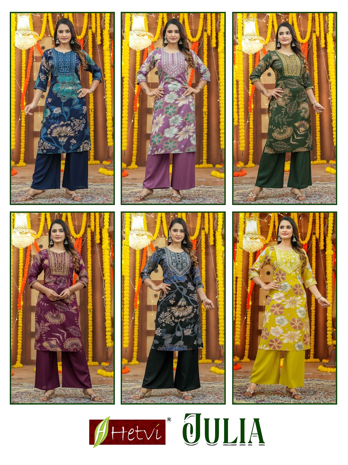 Julia Hetvi Reyon Kurti Plazzo Set Wholesale Rate