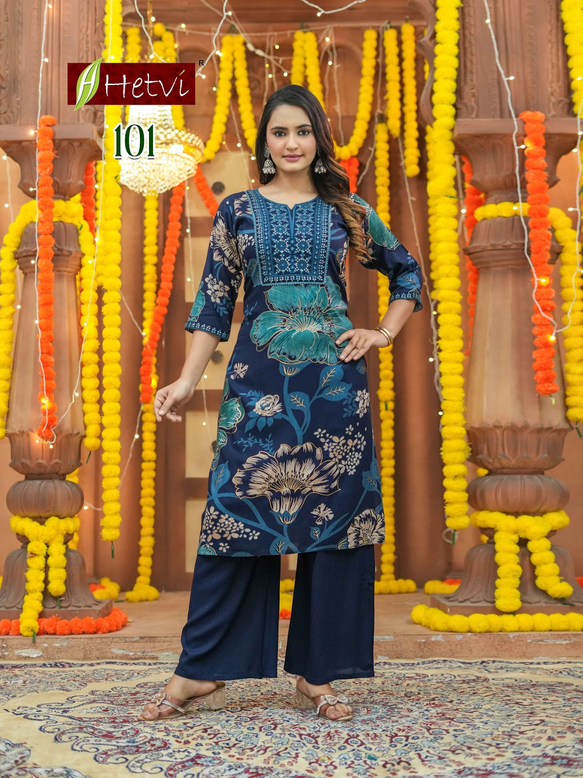 Julia Hetvi Reyon Kurti Plazzo Set Wholesale Rate