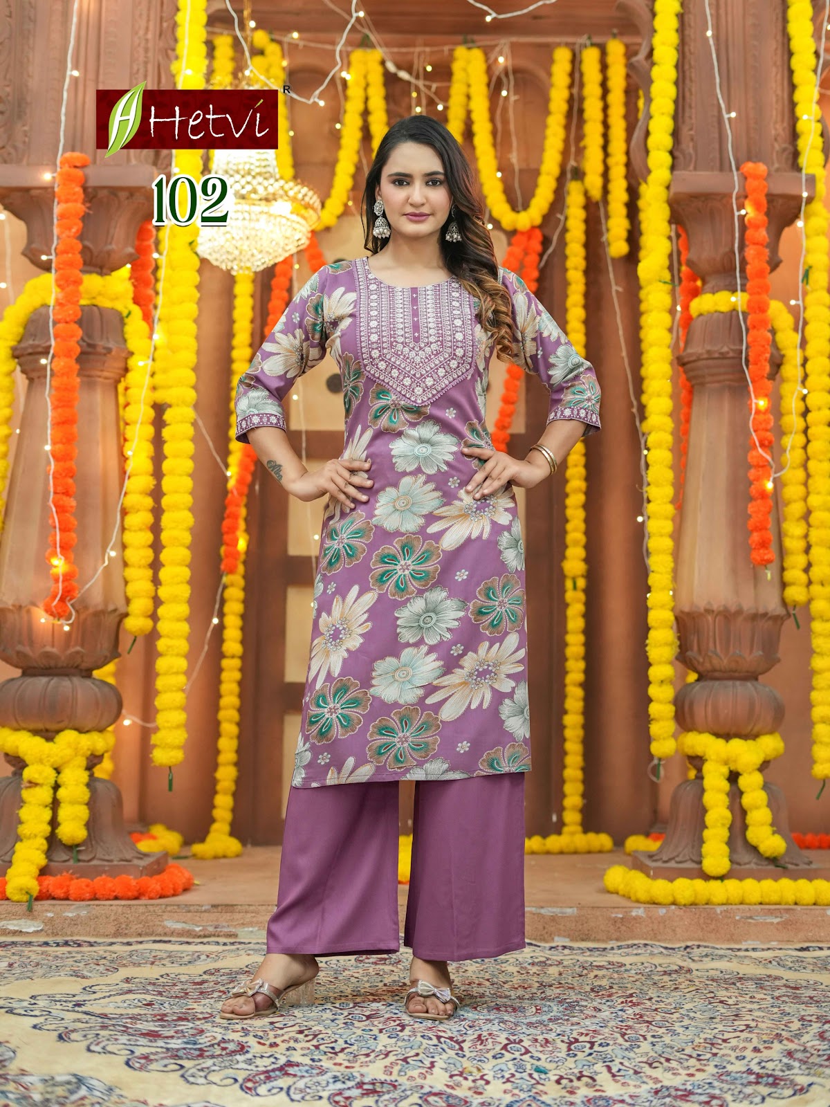 Julia Hetvi Reyon Kurti Plazzo Set Wholesale Rate