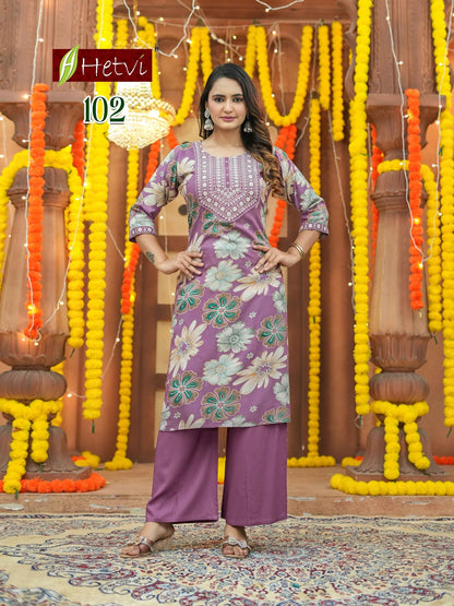 Julia Hetvi Reyon Kurti Plazzo Set Wholesale Rate