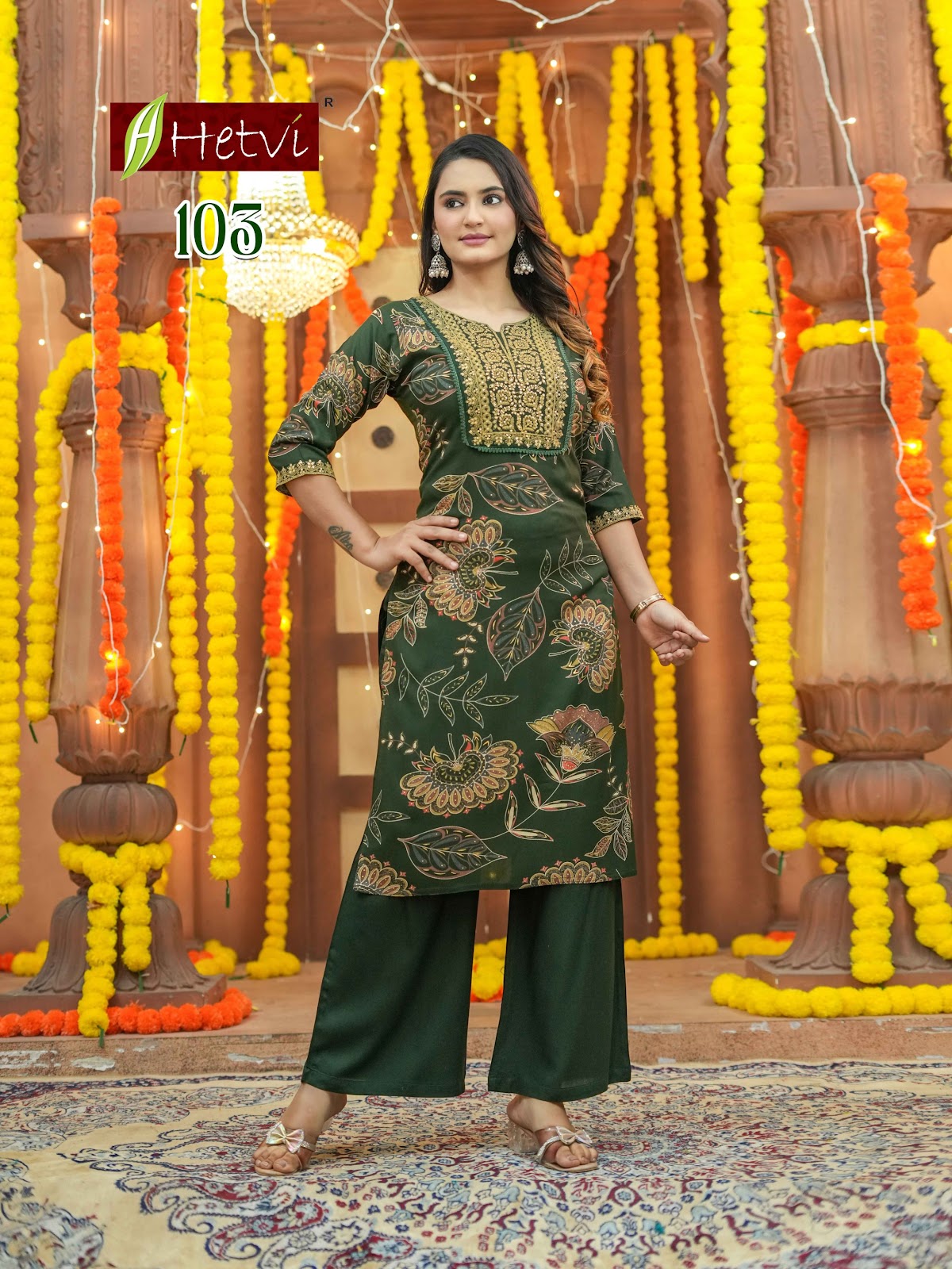 Julia Hetvi Reyon Kurti Plazzo Set Wholesale Rate