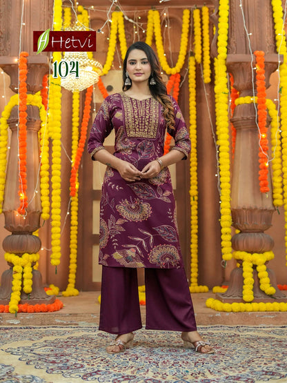 Julia Hetvi Reyon Kurti Plazzo Set Wholesale Rate