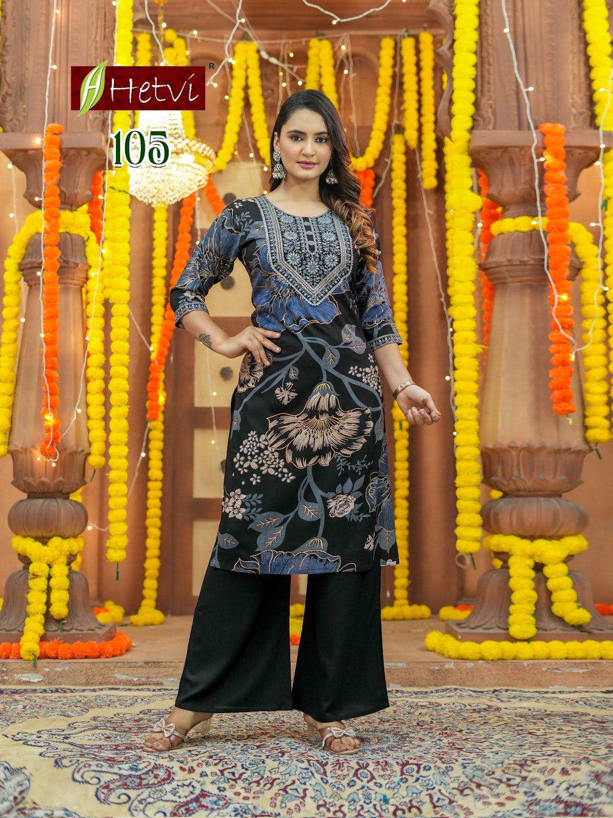Julia Hetvi Reyon Kurti Plazzo Set Wholesale Rate