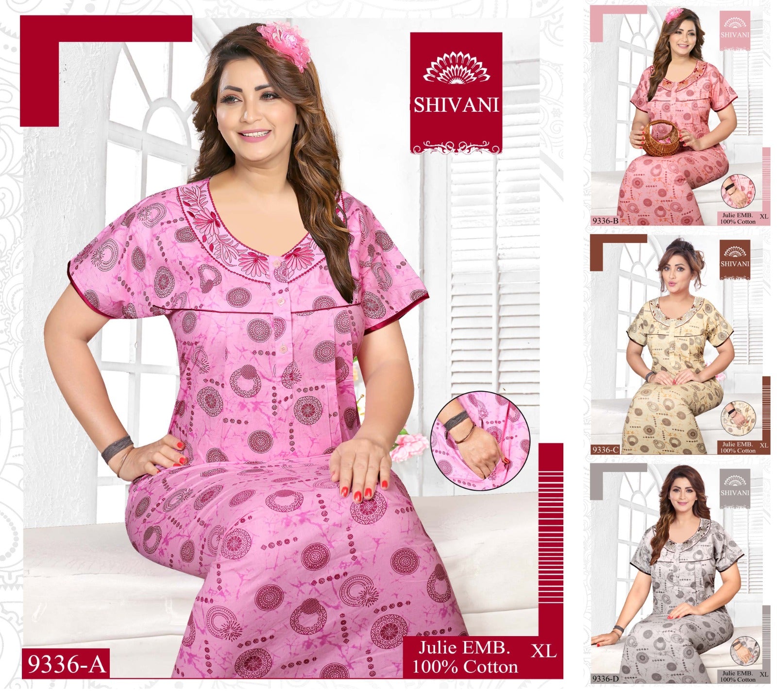 Julie 231224 Shivani Cotton Night Gowns Wholesaler