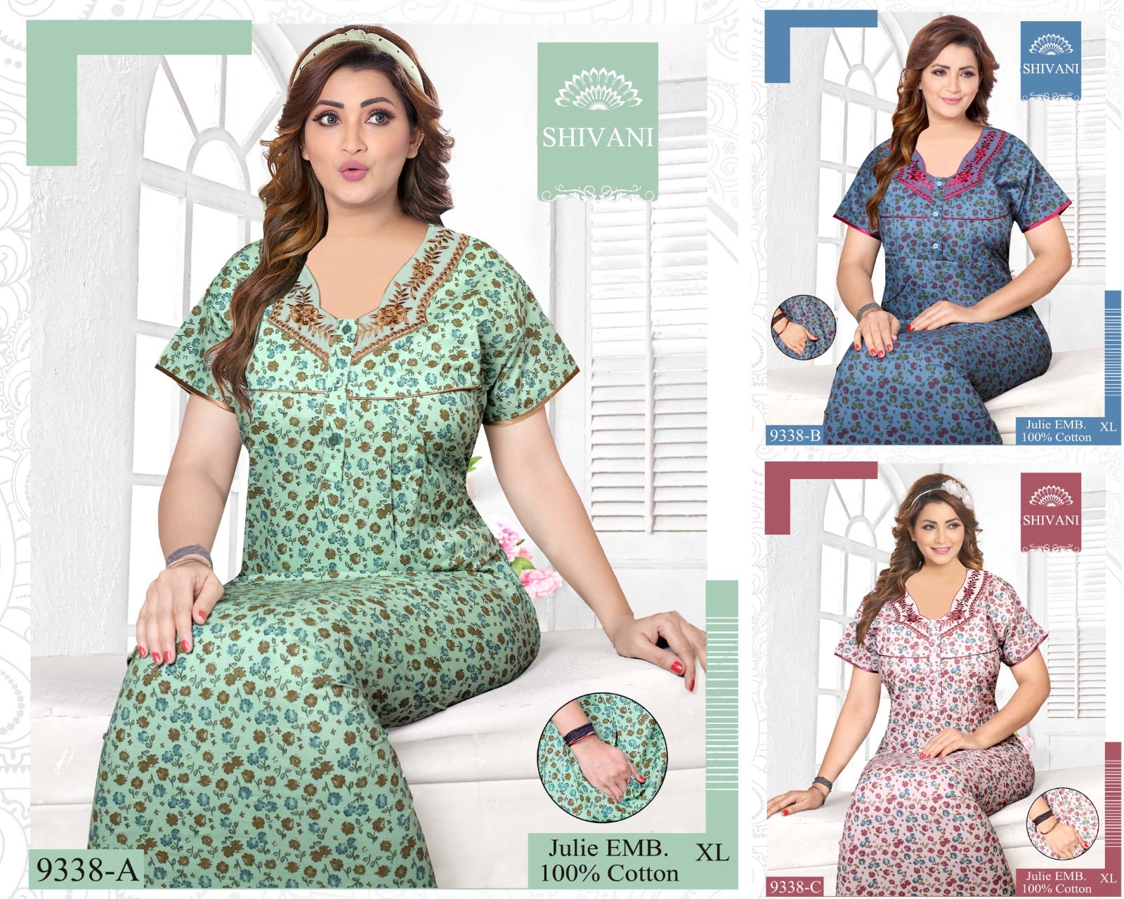 Julie 231224 Shivani Cotton Night Gowns Wholesaler