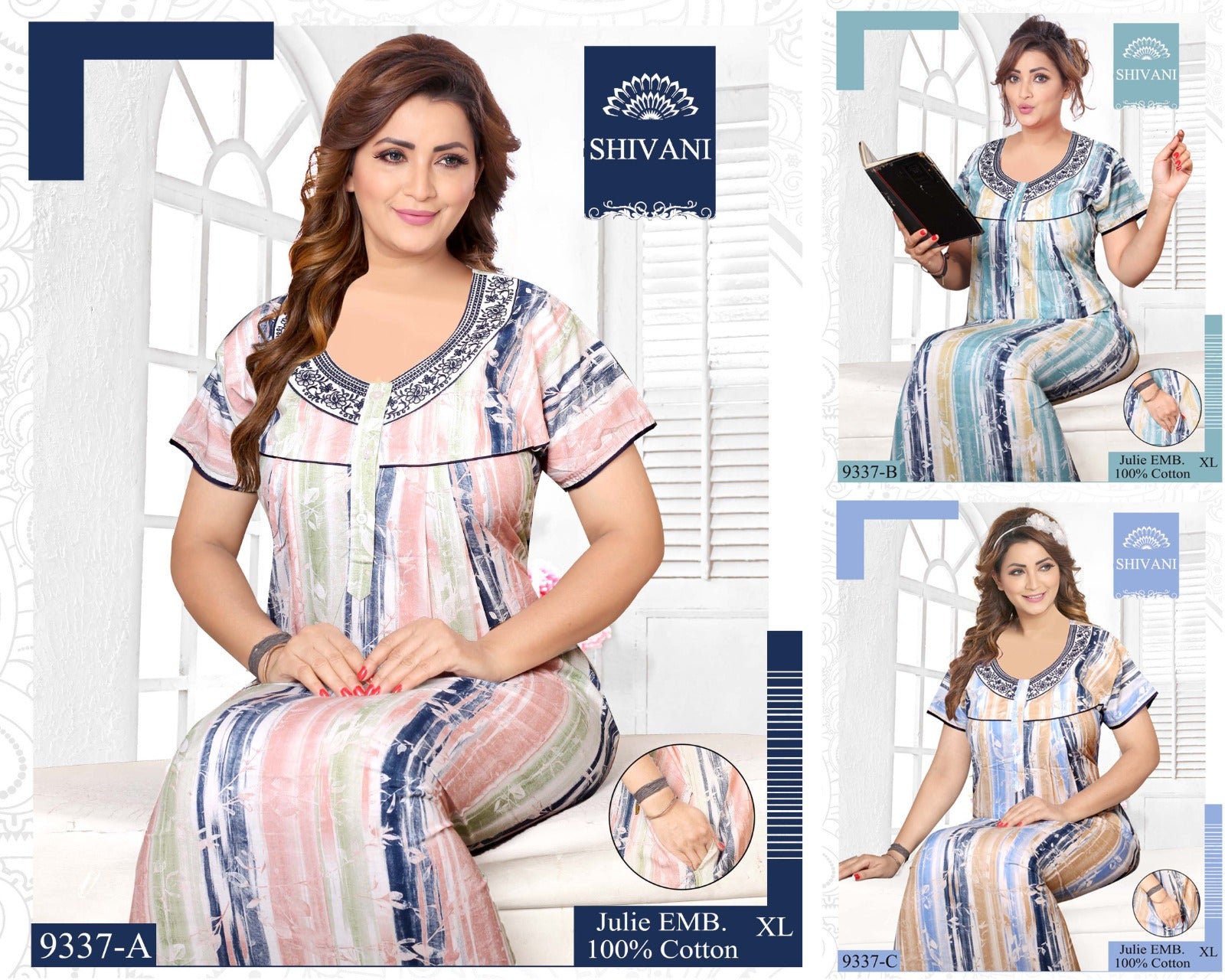 Julie 231224 Shivani Cotton Night Gowns Wholesaler