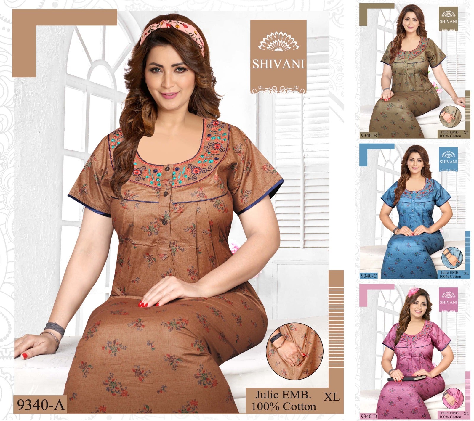 Julie 231224 Shivani Cotton Night Gowns Wholesaler