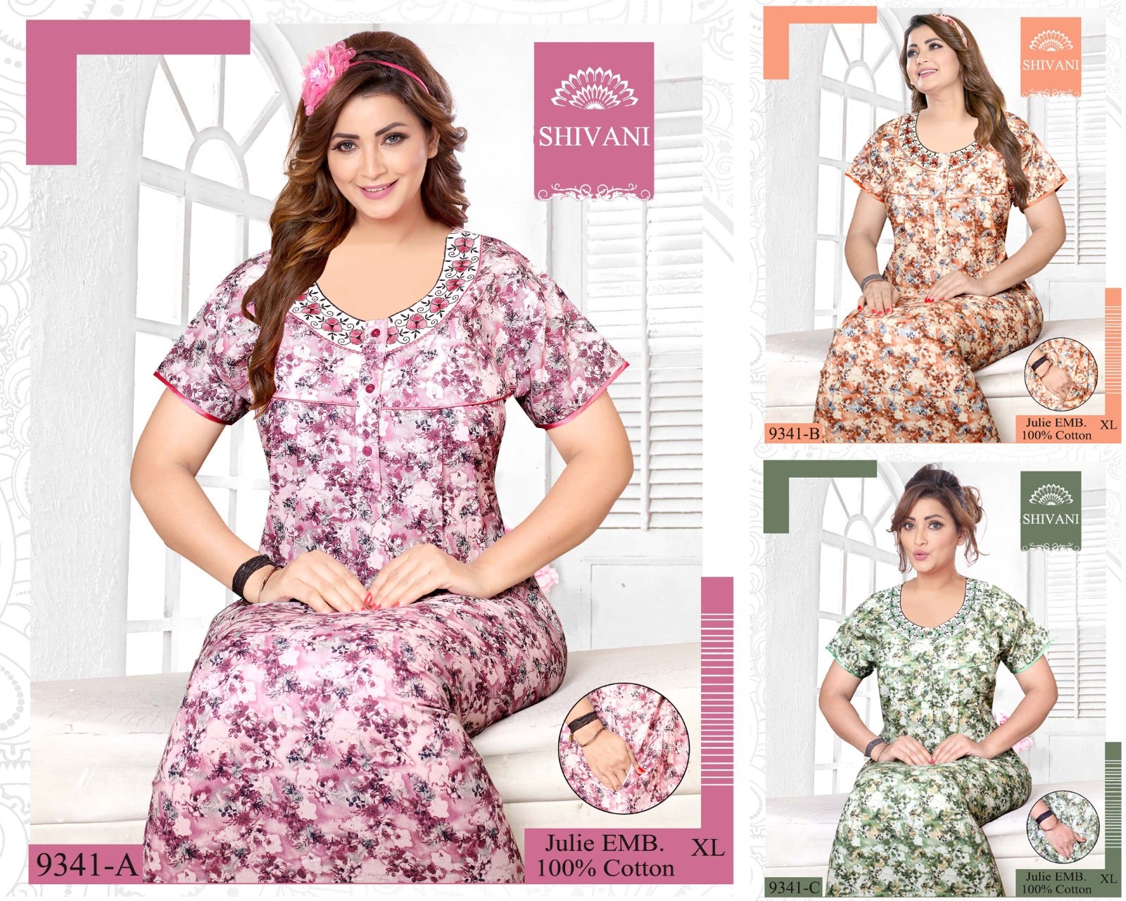 Julie 231224 Shivani Cotton Night Gowns Wholesaler