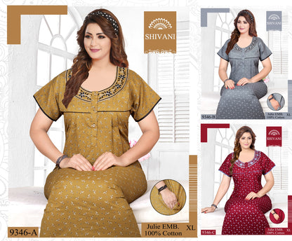 Julie 231224 Shivani Cotton Night Gowns Wholesaler